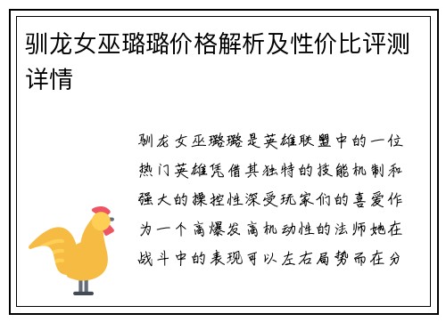驯龙女巫璐璐价格解析及性价比评测详情 驯龙女巫璐璐价格解析及性价比评测详情